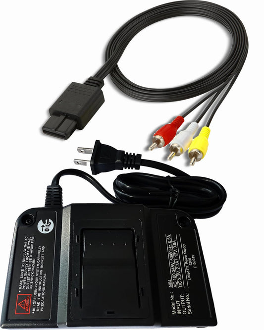 N64 Power Supply and AV Cable  AC Power Supply Adapter and AV Composite Cable Cord Compatible For Nintendo 64
