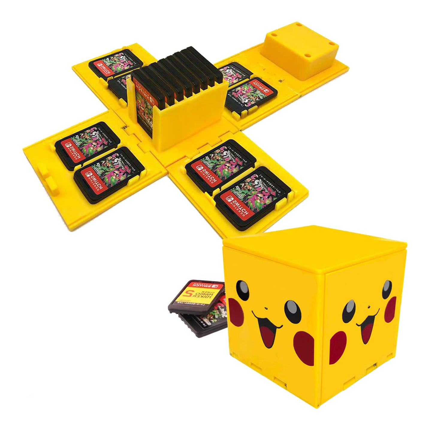 Coeulse Game Card Holder for Nintendo Switch - 16 Game Card Storage Cube, Portable Organizer in Yellow - Model GMAE-CASE-PIKA