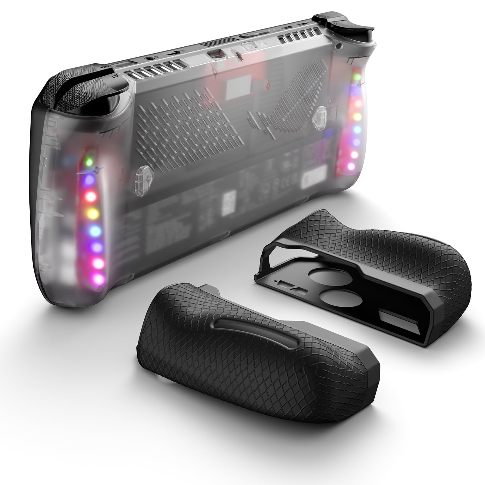 JSAUX RGB Transparent Back Plate Compatible with ROG Ally X  ROG Ally X Case Accessories with Silicone Grip and Cooling Module  DIY Replacement Shell