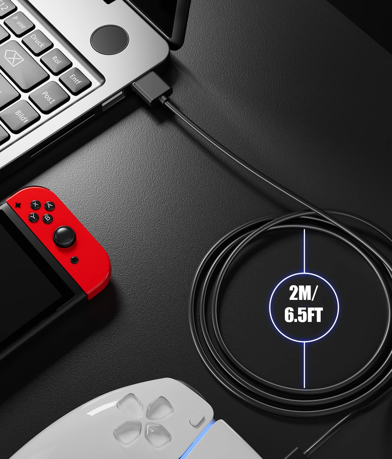 BERLAT USB C Charging Cable 6.6Ft Fast Charger for PS5 & Xbox Controllers - 2 Pack, Black