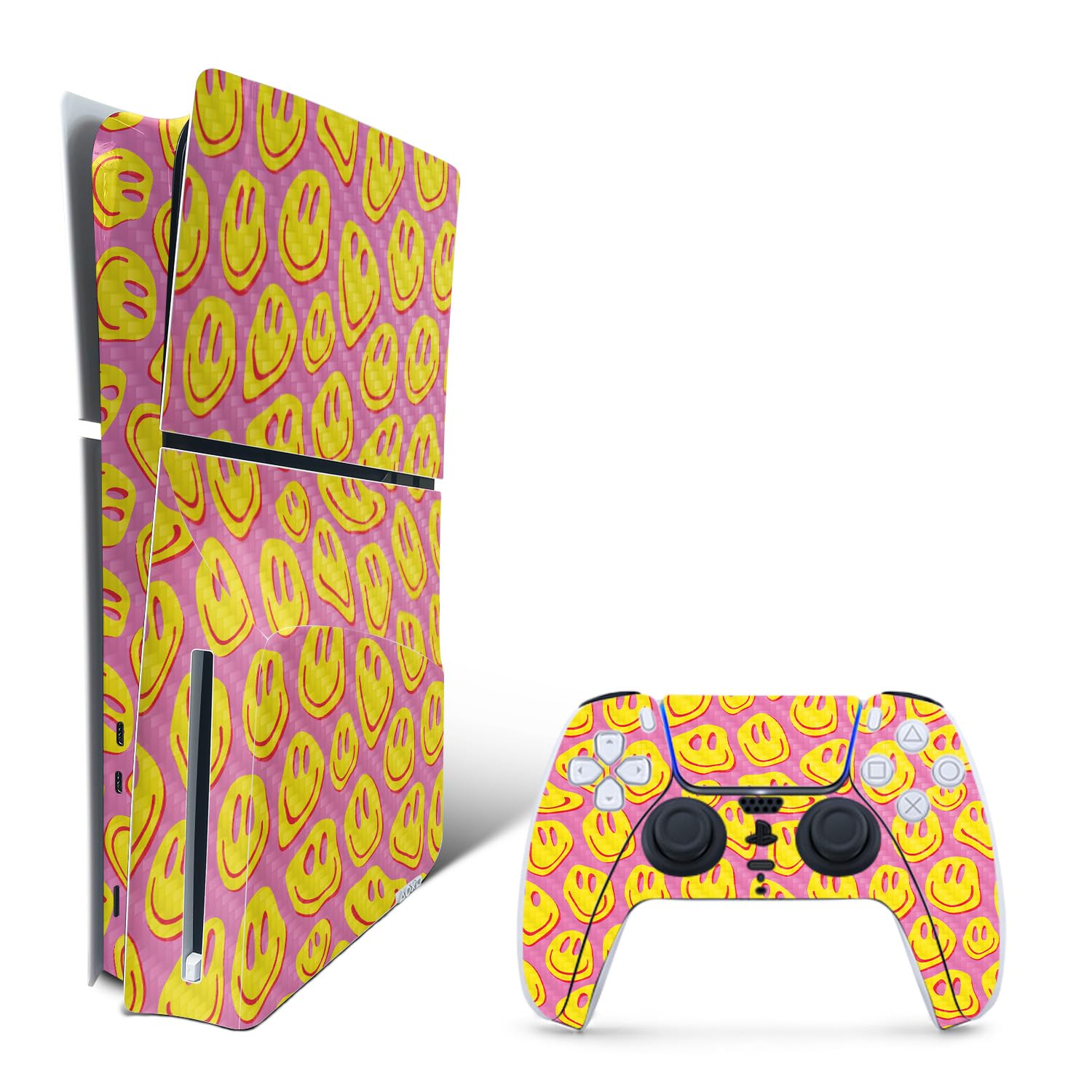 MightySkins Carbon Fiber Skin for PS5 Playstation 5 Slim Disc Edition Bundle - Melted Faces Protective  Durable Textured Carbon Fiber Finish Easy to Apply Made in The USA