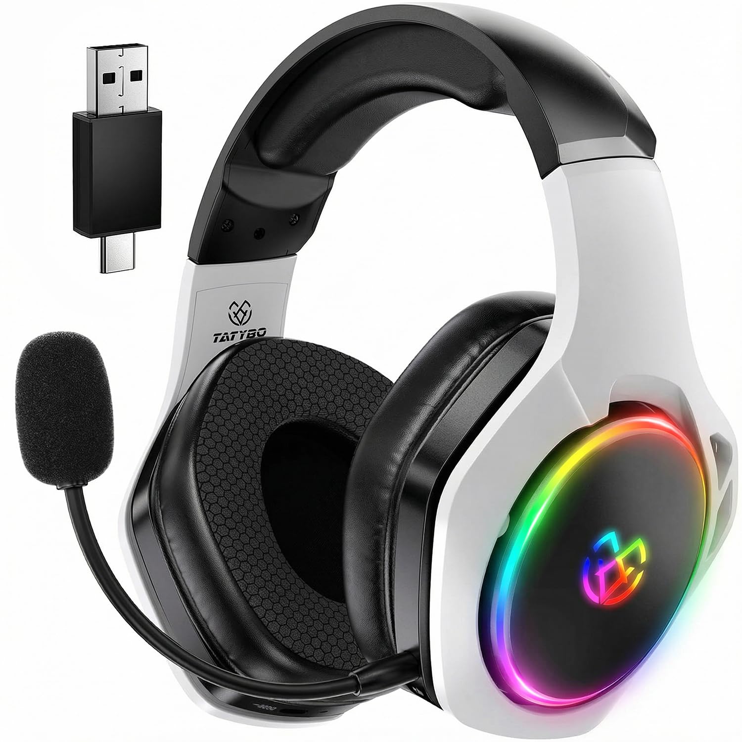 Tatybo Gaming Headset for PS5 Wireless: Gaming Headphones with 2.4GHz Bluetooth 5.3 for PS4  PC  Wireless Gaming Headset with 360Adjustable ENC Mic for Switch  Phone  Audifonos Inalambricos