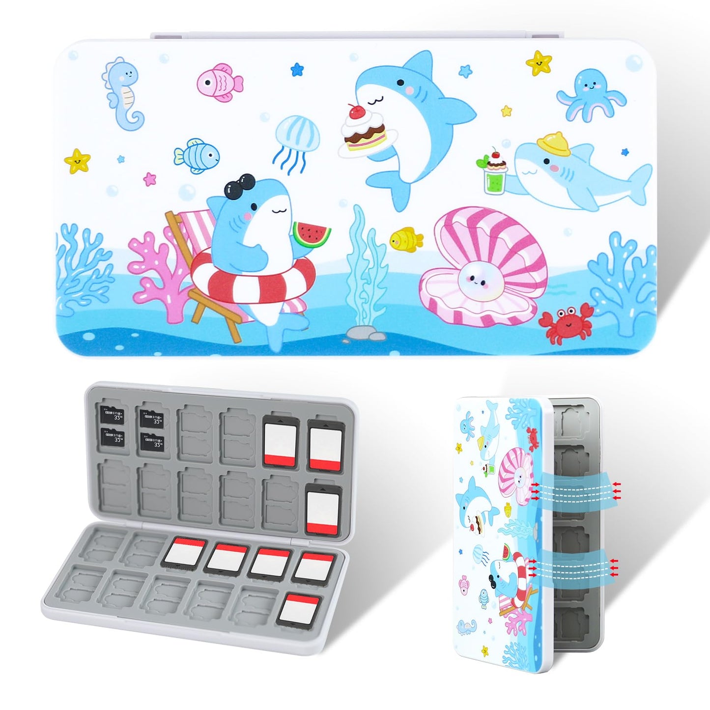 FlyingMage Shark Switch 2 Game Case Holder for Nintendo Switch 2/OLED/Lite Games & Micro SD Cards  Cute Ocean Switch2 Game Card Holder Cartridge Case with 24 Slots Game Card Storage - Sea World