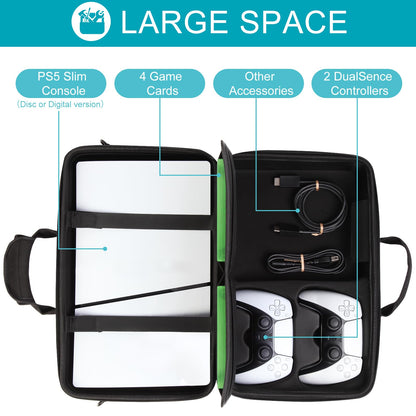 Diocall Hard Case for PS5 Slim 2023 - Protective Travel Case for Console & Controllers - Black, Model CaseP5 7723