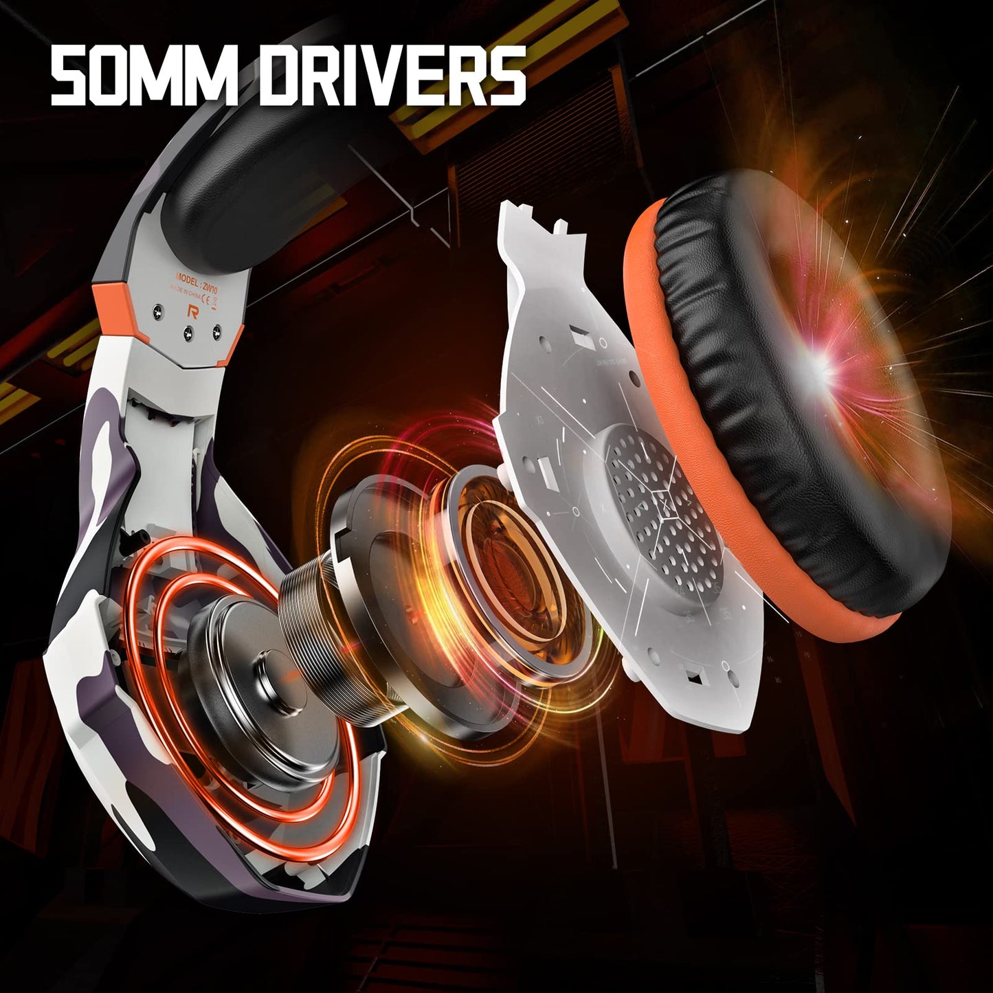 Ozeino Gaming Headset - 7.1 Surround Sound, Noise Cancelling Mic, RGB Light, Over Ear, Camo, Model ZW1 for PC, PS4, PS5,