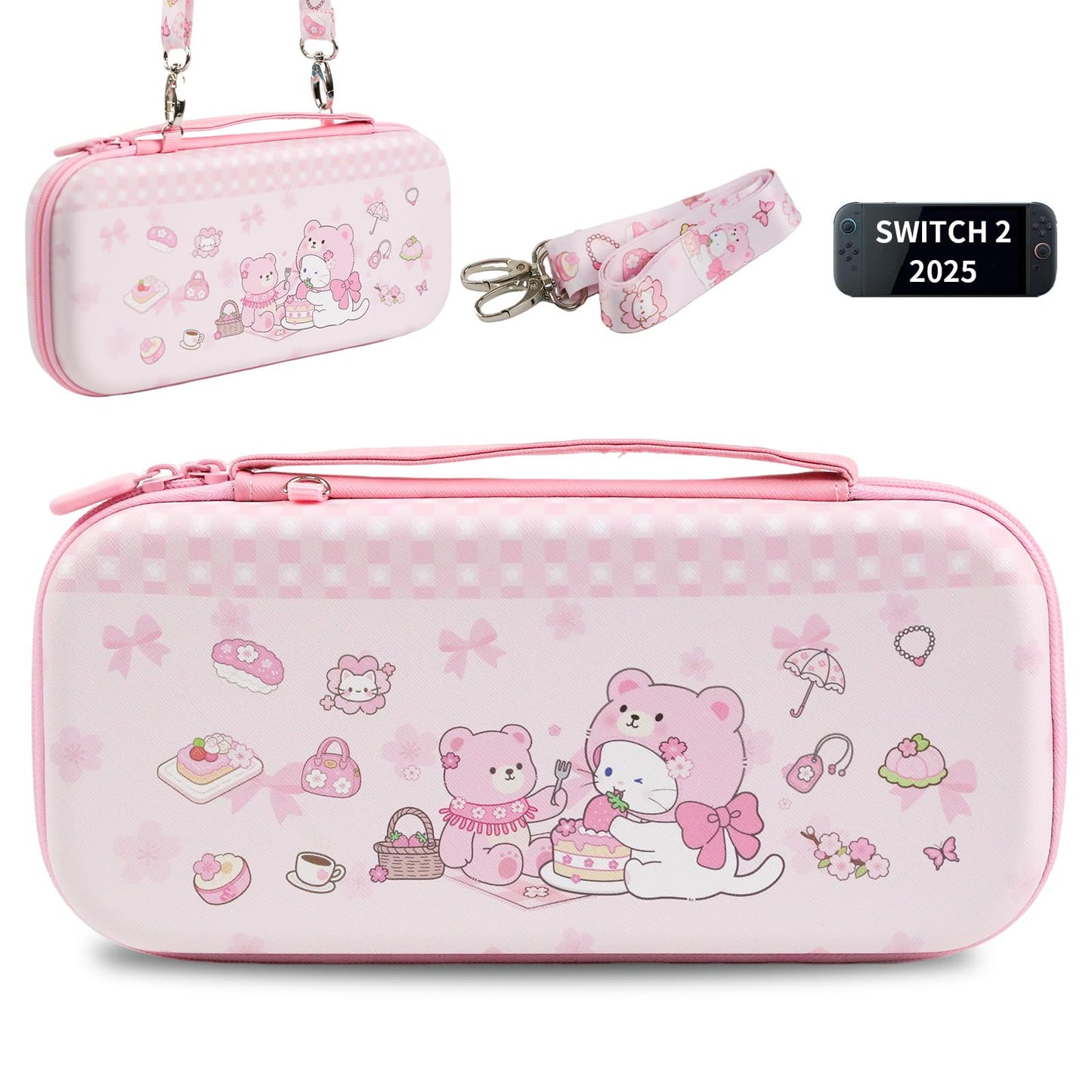 FlyingMage Carrying Case Compatible with Switch 2 2025  Switch2 Hard Shell Storage Bag with 12 Game Card Slots & Strap  Cute Cat Travel Carry Case for Switch 2 Console and Accessories  Picnic Kitty