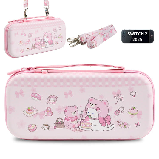 FlyingMage Carrying Case Compatible with Switch 2 2025  Switch2 Hard Shell Storage Bag with 12 Game Card Slots & Strap  Cute Cat Travel Carry Case for Switch 2 Console and Accessories  Picnic Kitty