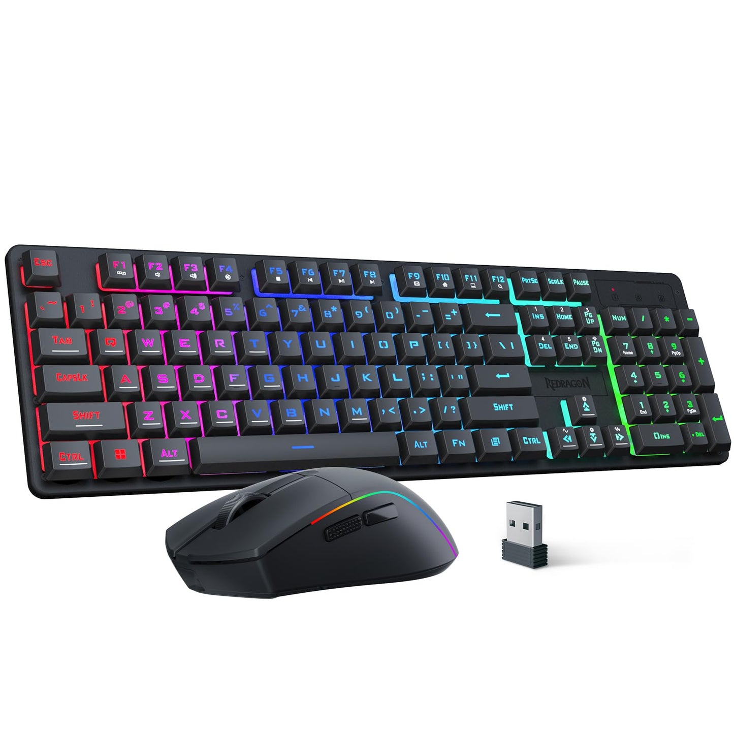 Redragon S107KS Wireless Gaming Keyboard and Mouse  RGB Backlit  3 Mode (Wired/2.4G/BT)  Up to 10 000 DPI Gaming Mouse with Software  Ultra Lightweight 65g  25 Key Anti-Ghosting Keyboard for PC