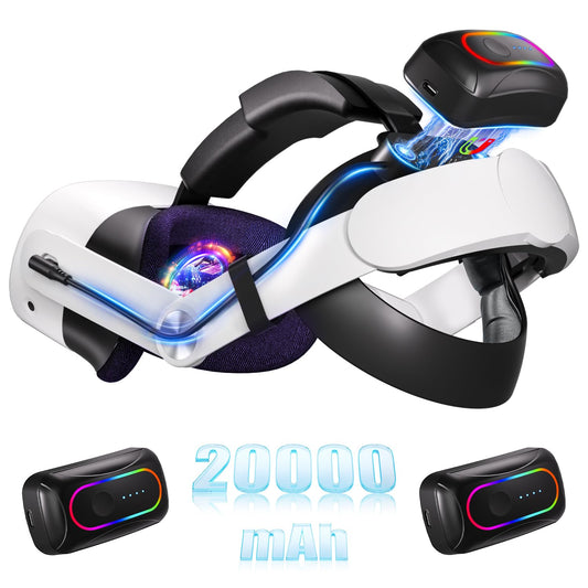 Dual Magnetic Battery Head Strap 20000mAh Compatible with Meta Quest 3/3S - Includes 2 Rechargeable Battery Packs for Charging and Extended Playtime - Adjustable Ergonomic Design Head Strap Accessories