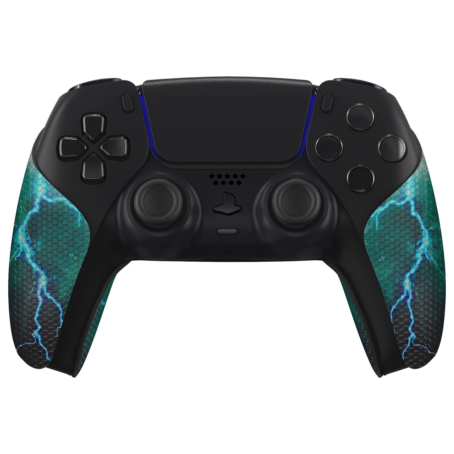 eXtremeRate PlayVital Anti-Skid Sweat-Absorbent Controller Grip for ps5 Controller  Professional Textured Soft Rubber Pads Handle Grips for ps5 Controller - Green Storm Thunder