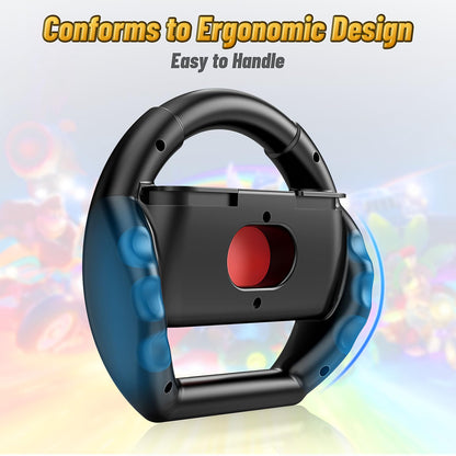 Shadowin Racing Wheels for NS & OLED Joy-Cons - Twin Pack Black for Mario Kart 8 Deluxe