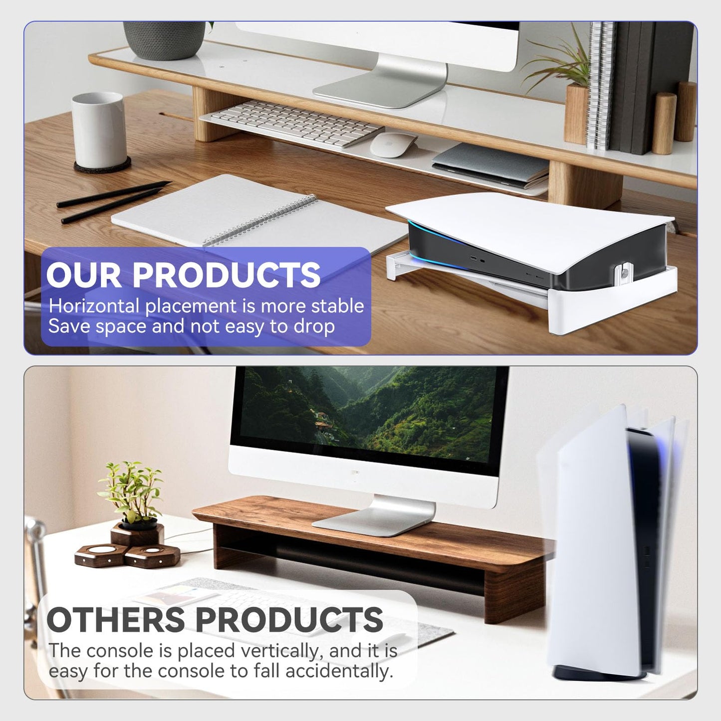 YIBEICO PS5 Horizontal Stand for Disc & Digital Edition Console, White, Model Y587659, Perfect for PS5 Accessories