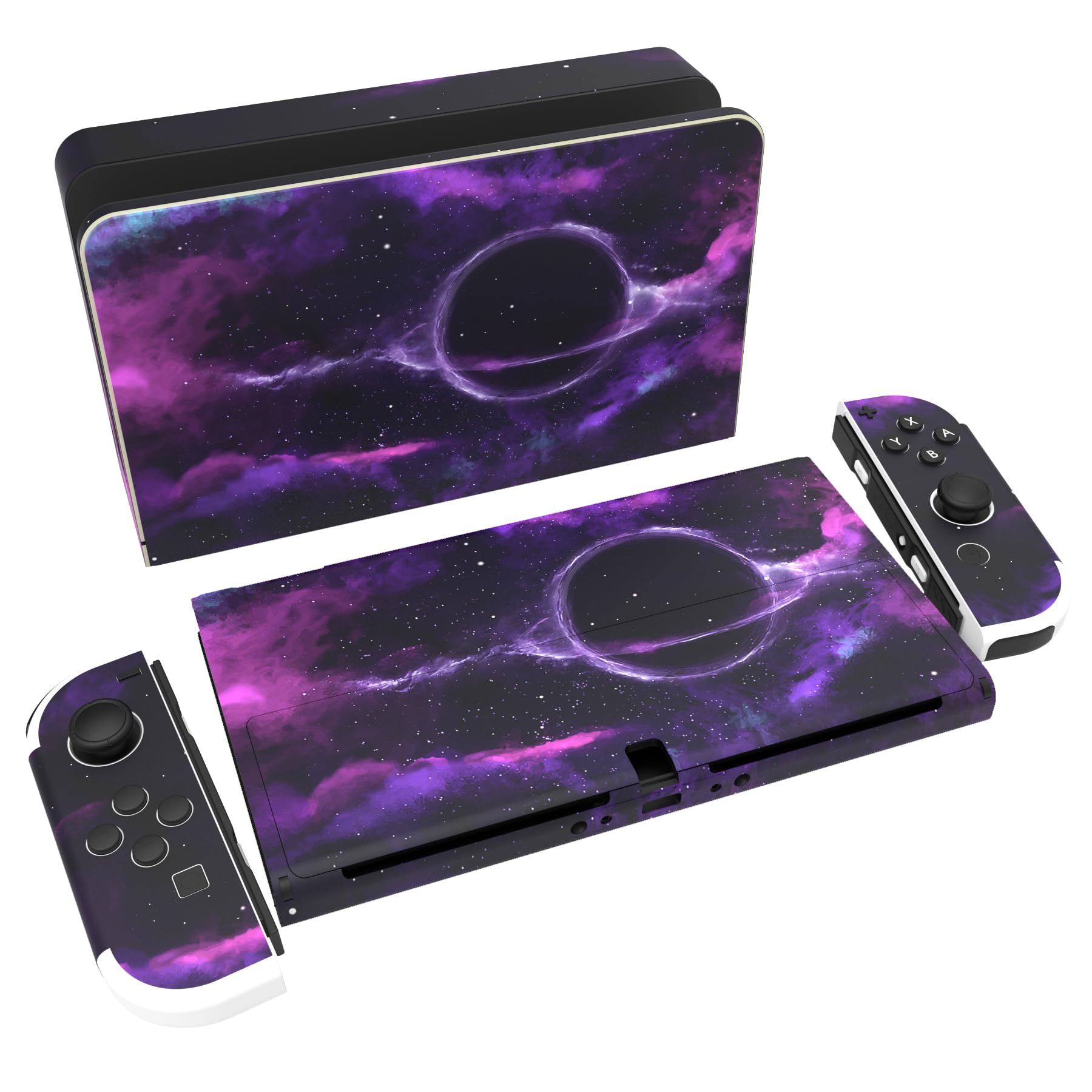 PlayVital Full Set Protective Stickers for Nintendo Switch OLED Model  Customized Vinyl Decal Skins for Switch OLED Console & Joycon & Dock & Grip - Purple Deep Space