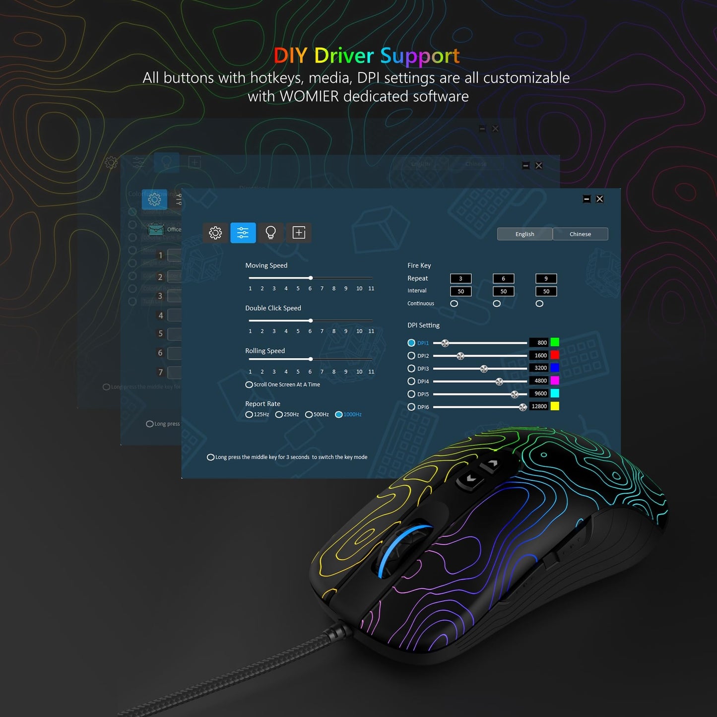 Womier Wired Gaming Mouse 12800 DPI RGB, 7 Programmable Buttons, Black Gamer Mouse for Laptop PC Mac Windows (G706)