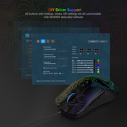 Womier Wired Gaming Mouse 12800 DPI RGB, 7 Programmable Buttons, Black Gamer Mouse for Laptop PC Mac Windows (G706)