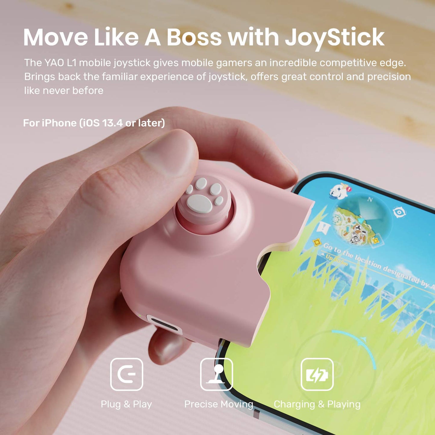 IFYOO Yao L1 PRO Mobile Game Controller for iPhone - Pink, Compatible with PUBG, CODM, Wild Rift, Genshin Impact, iOS 13.4+