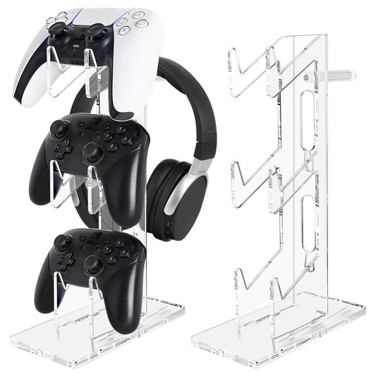 FYY Game Controller Holder - 3-Tier Clear Acrylic Stand for Nintendo Switch, Xbox, PS5, PS4 - Model 1897