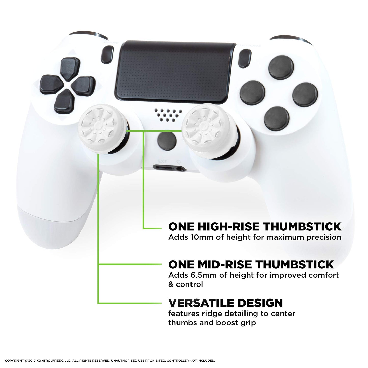 KontrolFreek FPS Freek Galaxy White Performance Thumbsticks for PS4/PS5 - 1 High-Rise, 1 Mid-Rise, Rubber, Model 2807-PS4 W
