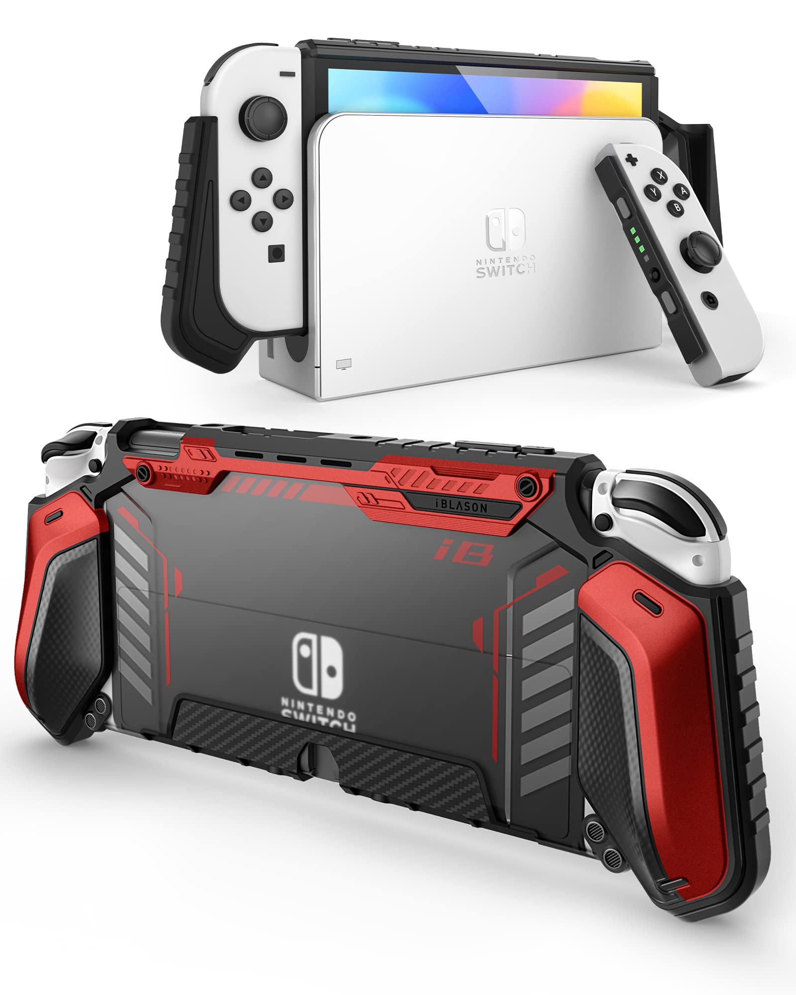 i-Blason Armorbox Case for Nintendo Switch OLED - Dockable, Anti-Scratch, Comfortable Grip, Red