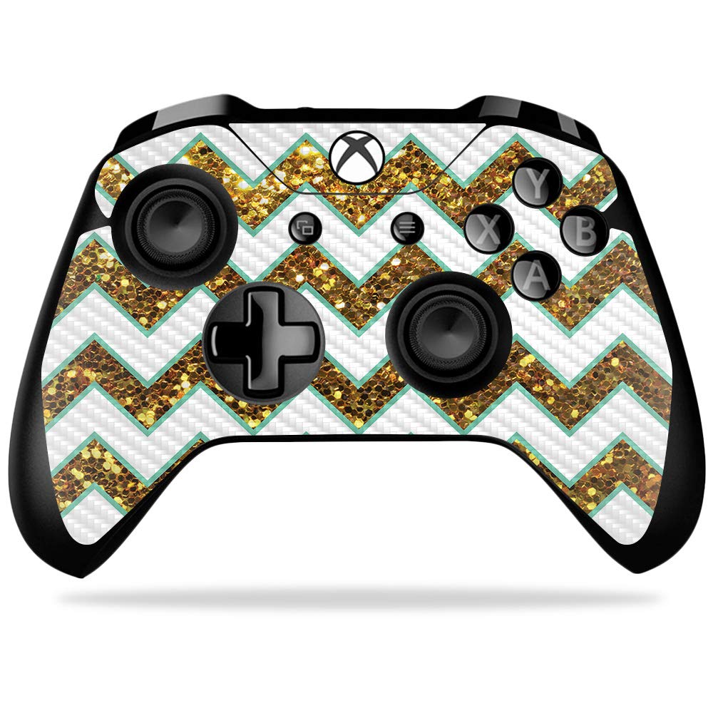MightySkins Carbon Fiber Skin for Microsoft Xbox One X Controller - Glitzy Chevron | Protective  Durable Textured Carbon Fiber Finish | Easy to Apply  Remove  and Change Styles | Made in The USA