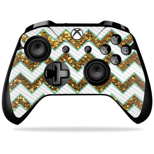 MightySkins Carbon Fiber Skin for Microsoft Xbox One X Controller - Glitzy Chevron | Protective  Durable Textured Carbon Fiber Finish | Easy to Apply  Remove  and Change Styles | Made in The USA