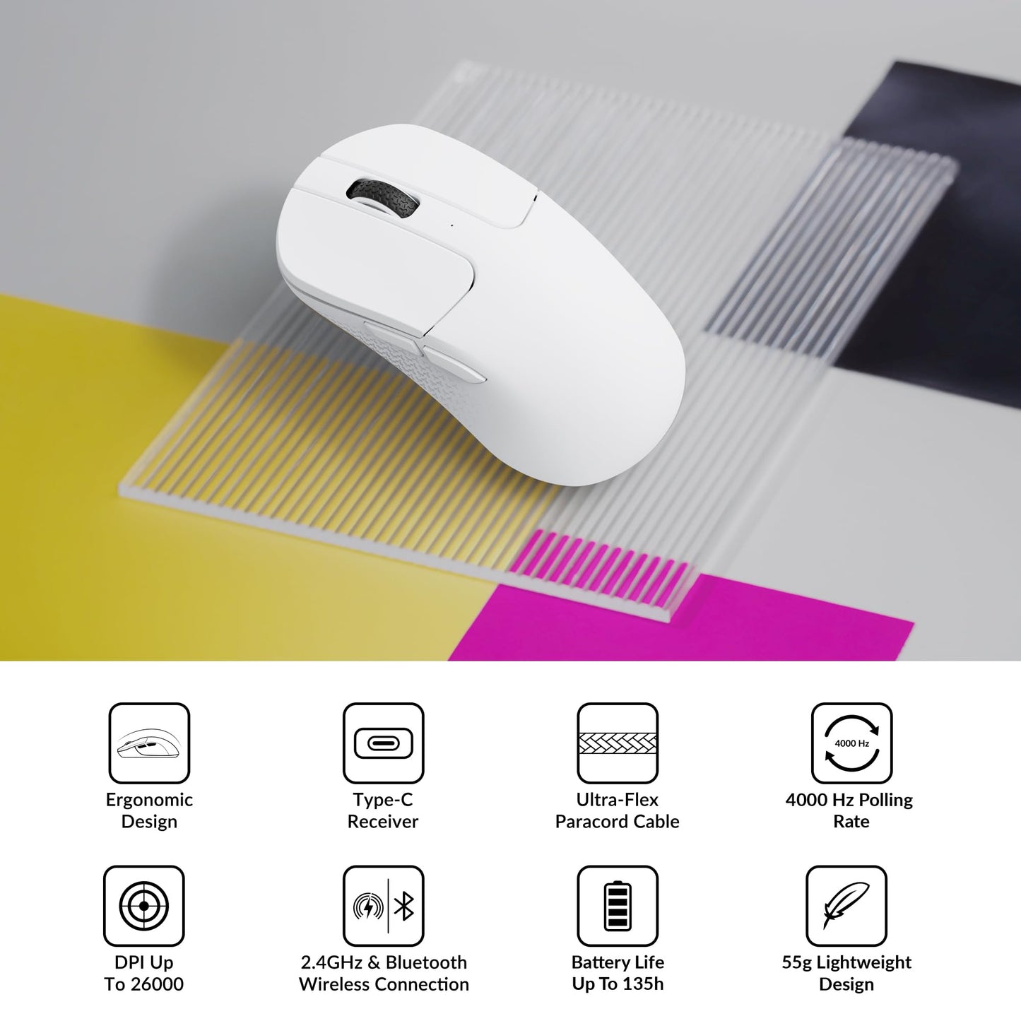 Keychron M3 Mini Wireless Mouse - 4K, Bluetooth 5.1, 26,000 DPI, Ultra-Lightweight, White, Model M3M-A5
