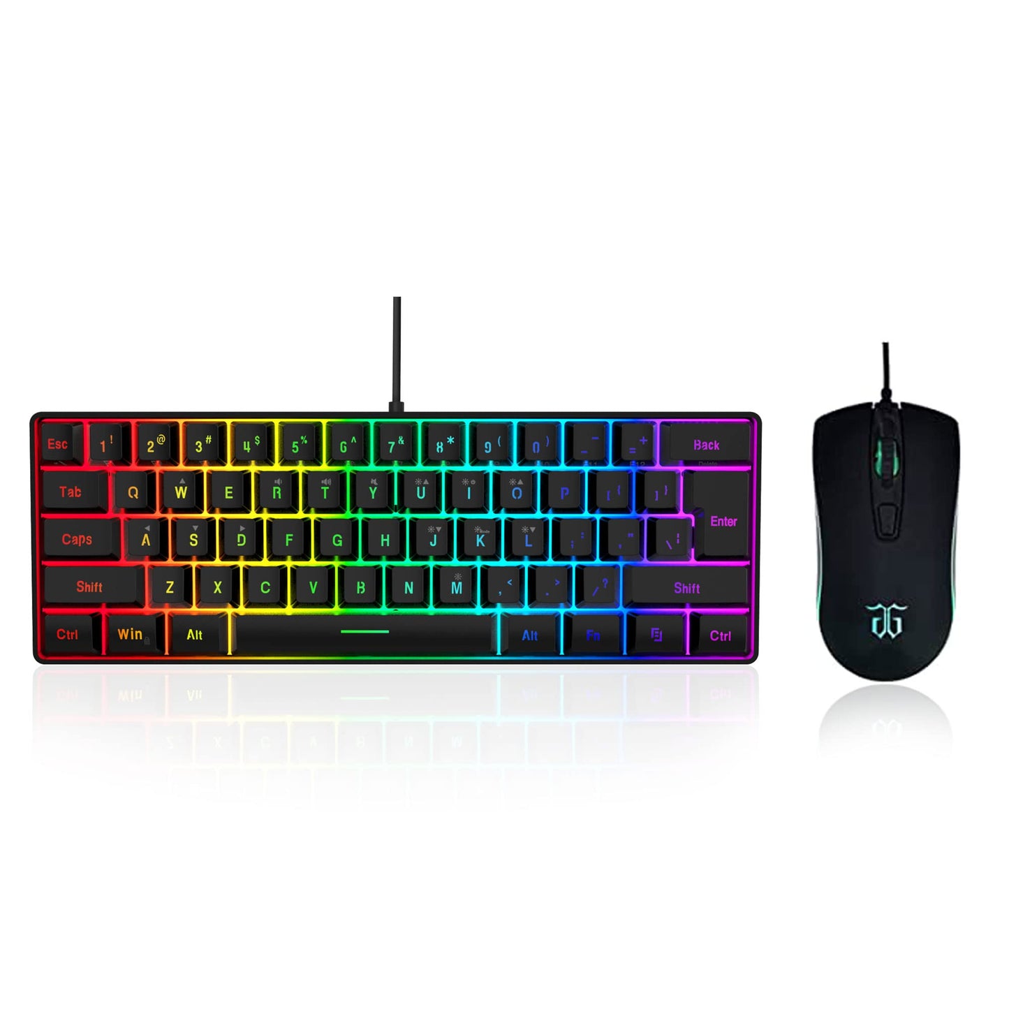 DGG 60% Gaming Keyboard and Mouse Combo  Small Keyboard and Mouse Set  Mini Gaming Keyboard 61 Keys True RGB Mechanical Feel  for Computer PC Gamer