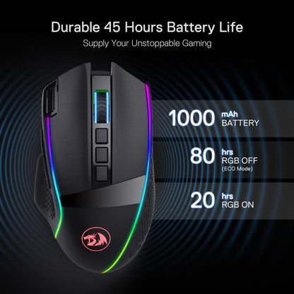 Redragon M991 Wireless Gaming Mouse - 26000 DPI, 9 Macro Buttons, RGB Backlight, Black