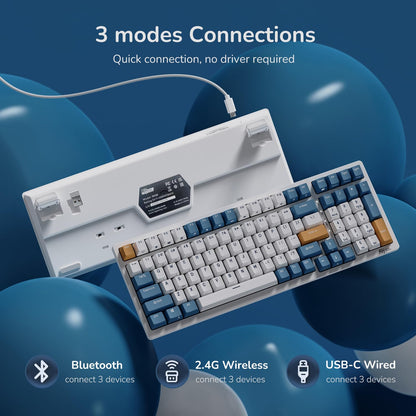 RK ROYAL KLUDGE RK98 Wireless Mechanical Keyboard - Hot Swappable Brown Switches, RGB Backlit, White, 100 Keys, Ergonomic Design