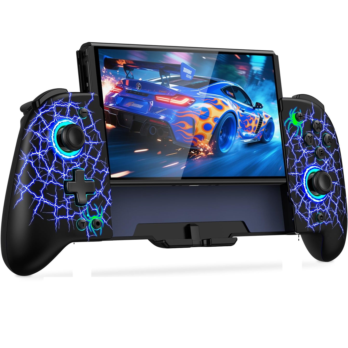 Gammeefy Hall Effect Wireless Controller for Nintendo Switch - 9 Color Lights, One-Piece Joypad, Spider Web Design, Model JC201B-LT-US