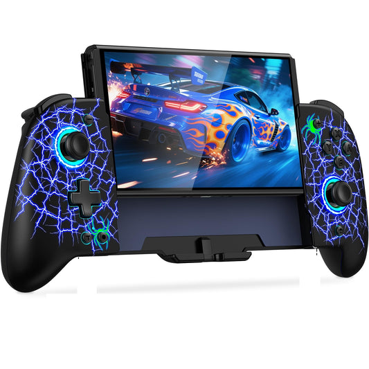 Gammeefy Hall Effect Wireless Controller for Nintendo Switch - 9 Color Lights, One-Piece Joypad, Spider Web Design, Model JC201B-LT-US