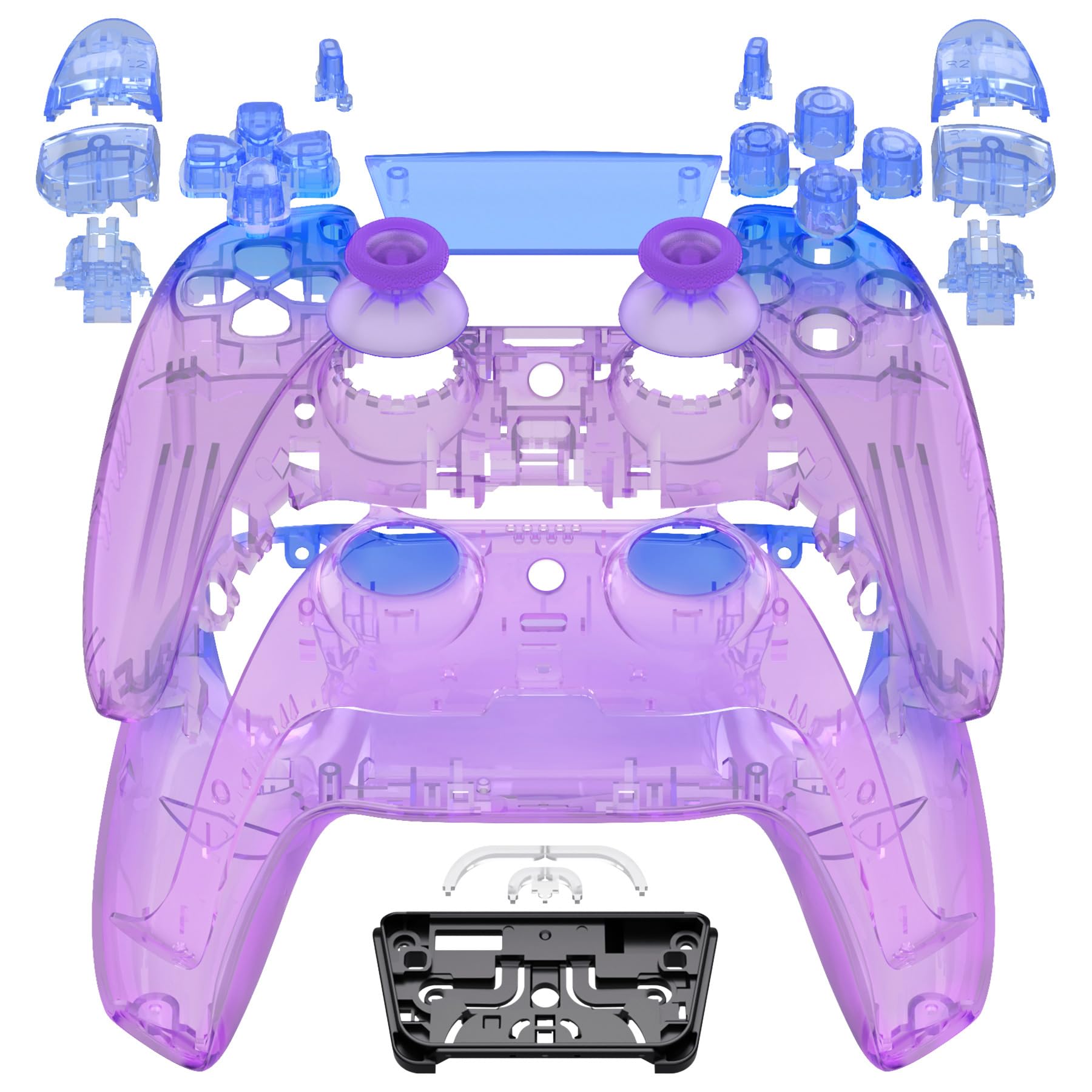 eXtremeRate Full Set Shell with Buttons Touchpad Cover  Gradient Translucent Bluebell DIY Replacement Decorative Trim Shell Front Back Plates Compatible with p s 5 Controller BDM-030 BDM-040 BDM-050