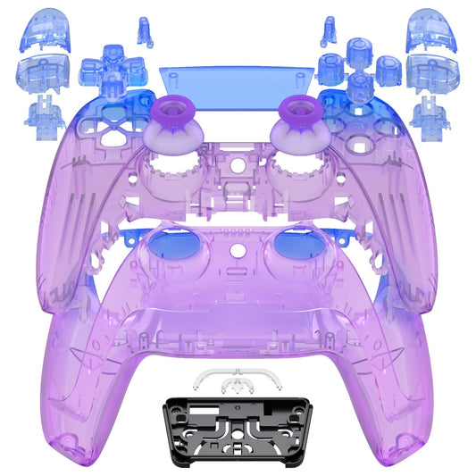 eXtremeRate Full Set Shell with Buttons Touchpad Cover  Gradient Translucent Bluebell DIY Replacement Decorative Trim Shell Front Back Plates Compatible with p s 5 Controller BDM-030 BDM-040 BDM-050