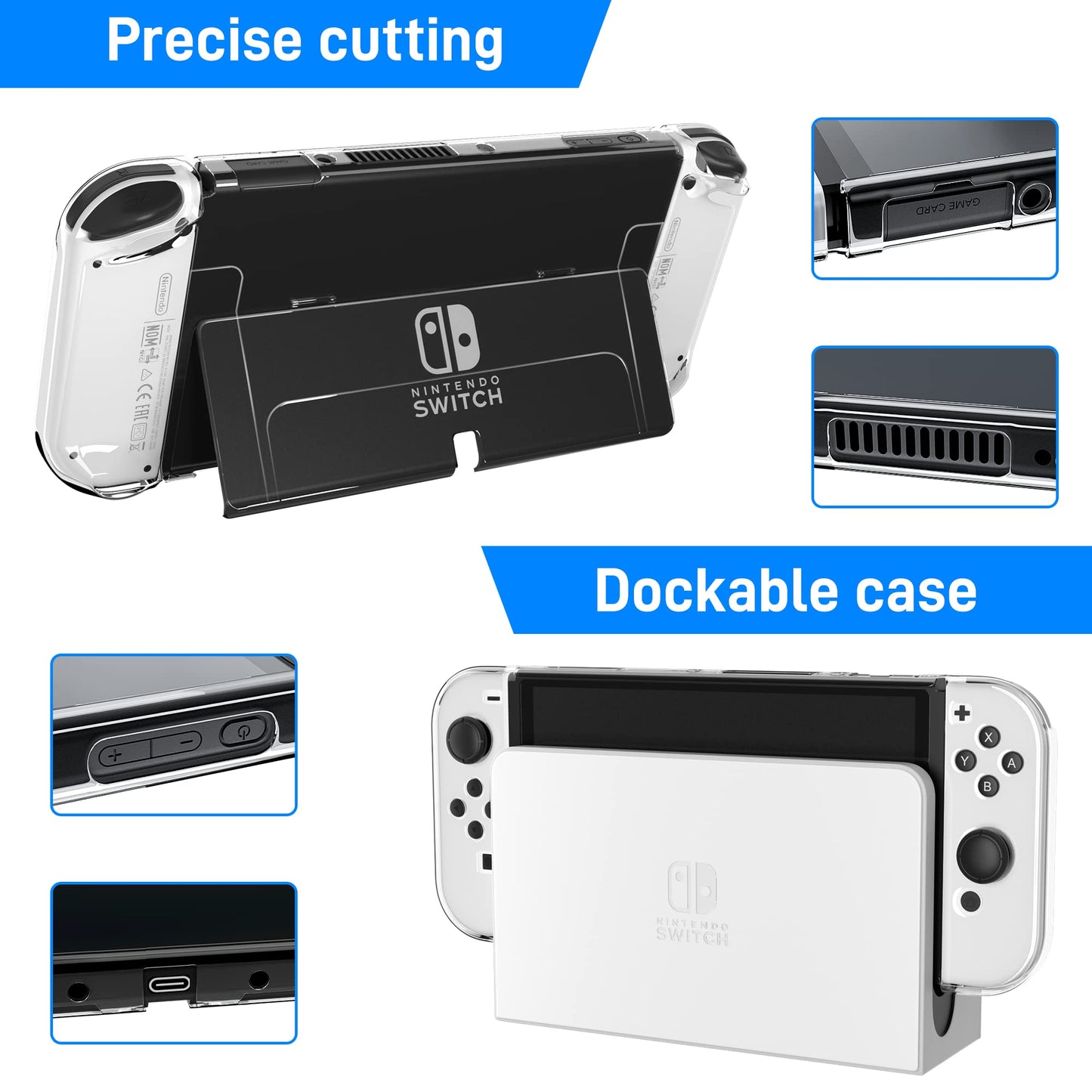 RHOTALL Transparent Case for Nintendo Switch OLED - Clear Dockable Shell, Shock-Absorption, Anti-Scratch, Model RH-NOD18