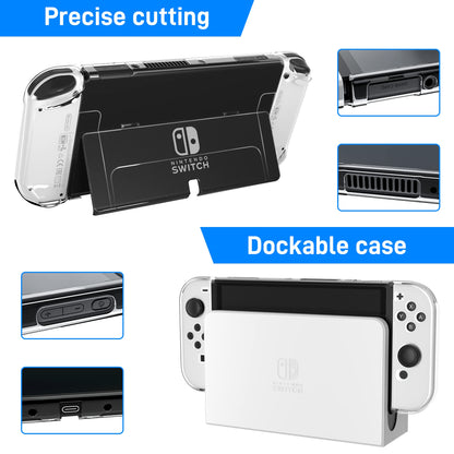 RHOTALL Transparent Case for Nintendo Switch OLED - Clear Dockable Shell, Shock-Absorption, Anti-Scratch, Model RH-NOD18