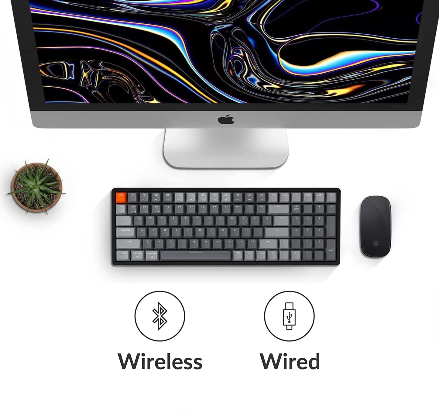 Keychron K4 Wireless Mechanical Gaming Keyboard, 100 Keys, RGB LED, Gateron Brown Switch, Aluminum Frame, Model K4C3