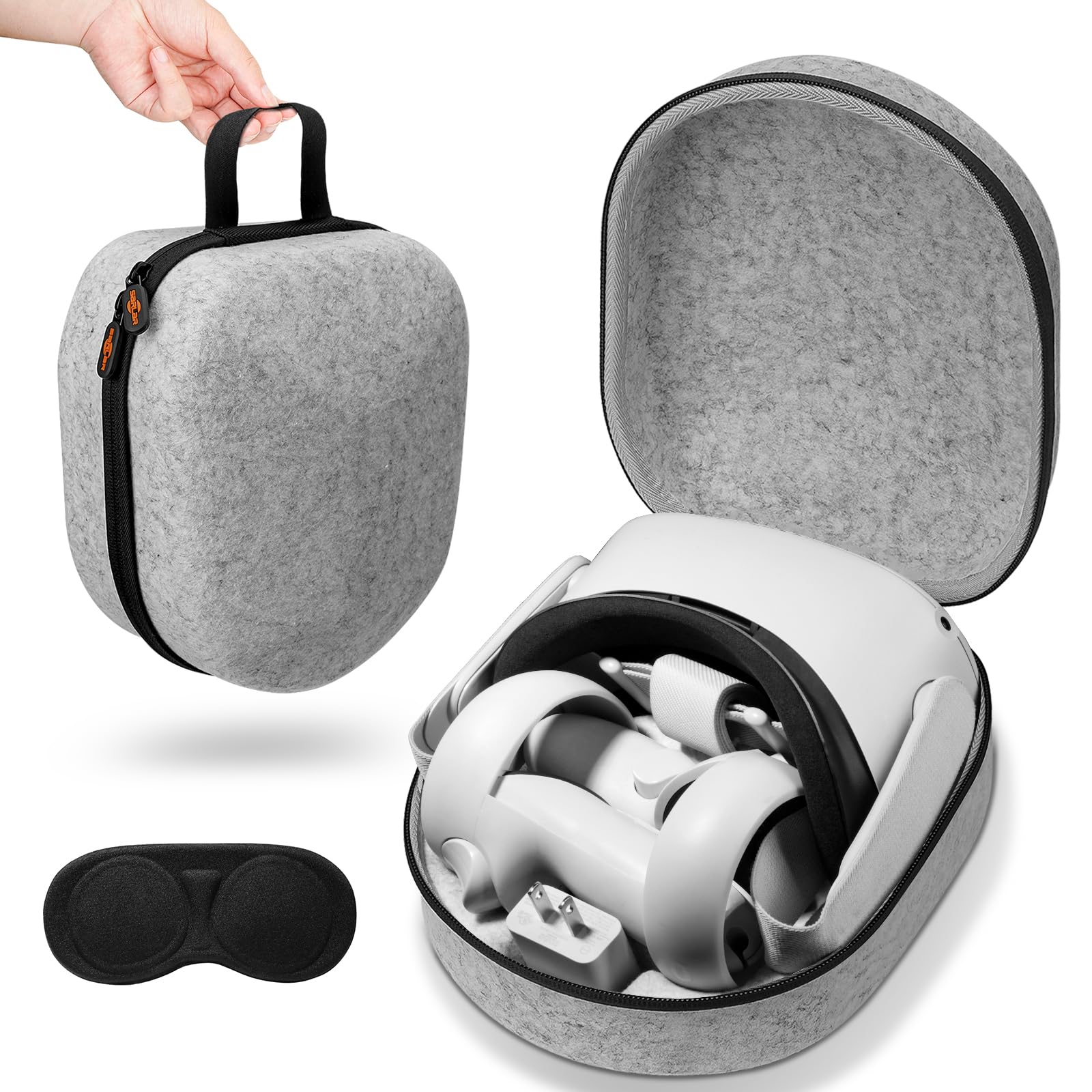sarlar Hard Carrying Case for Meta/Oculus Quest 2 VR Headset  Touch Controller  Original Fabric Head Strap  Precise Slots  Odor Felt with Lens Protector Cover  Portable Protection for Travel
