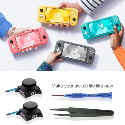 ECHZOVE Replacement Joy Stick for Switch Lite - 2 Pack, Black, Includes Repair Tool Kit