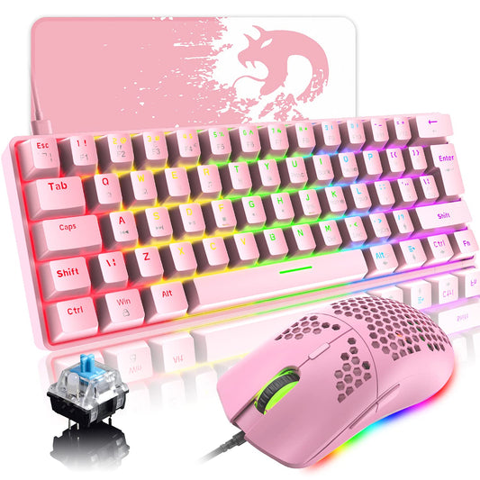 LexonElec Portable 60% Mechanical Gaming Keyboard  62-Key Mini Wired Office Keyboard  Blue Switch LED Backlight for Windows Laptop Mac Easy to Travel