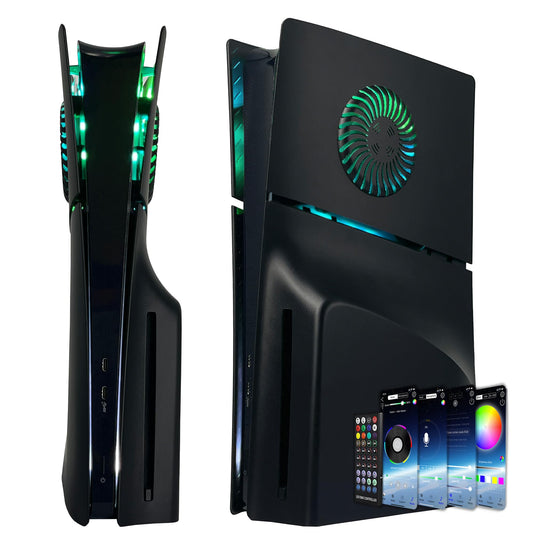 Faceplate for PS5 Slim Disc Edition with RGB Light Strip and Dust Filter with Cooling Vents DOBEWINGDELOU 400+ Effects LED Light Ring Console Face Plate Cover DIY Decoration Kit Accessories Black