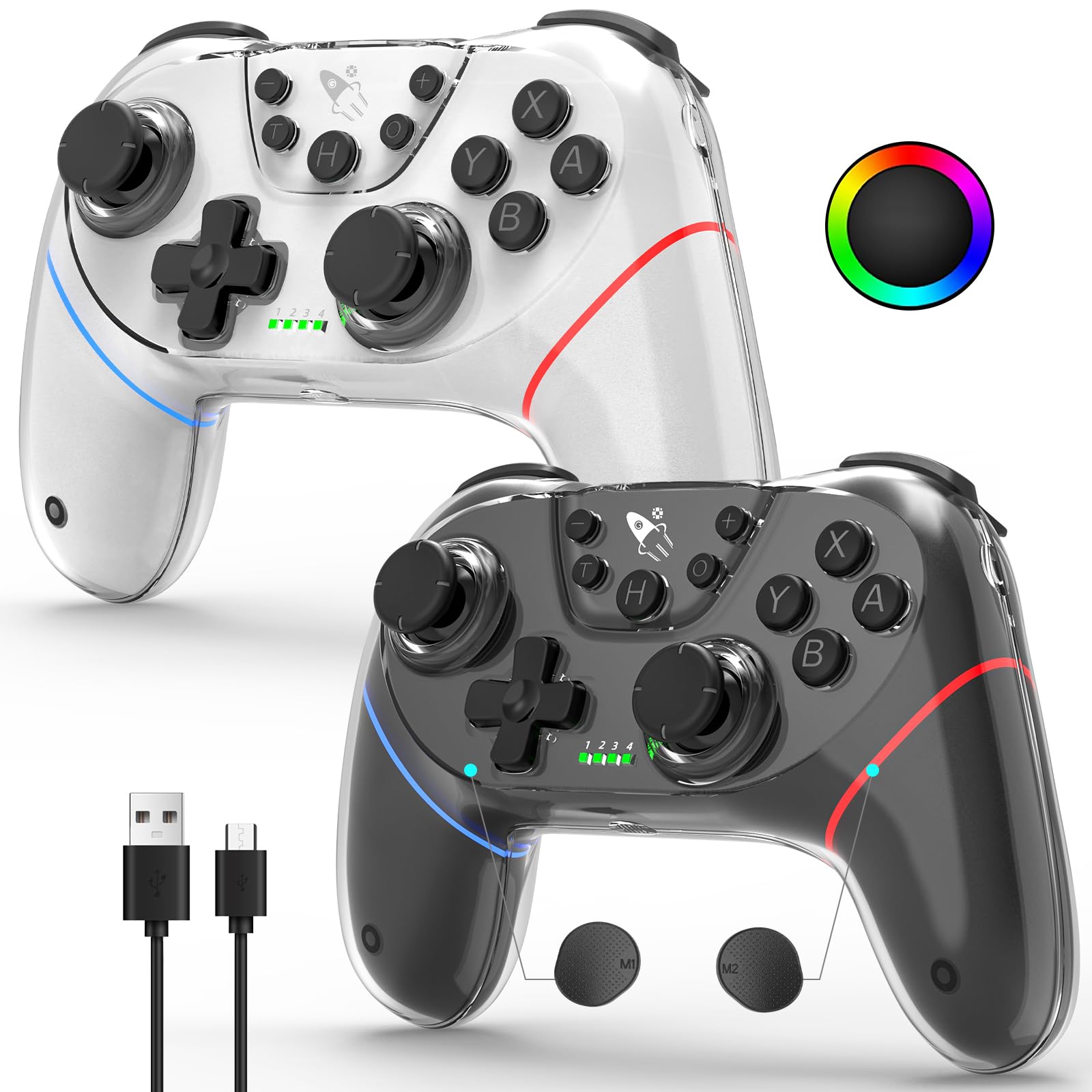 AceGamer 2 Pack Stinto Pro Wireless Controller for Nintendo Switch 2/Switch/Lite/OLED/PC/Steam  Hall Effect Joysticks & Triggers  RGB Grip  Dual Vibration/Wake-Up/Turbo/Macros/4-Way D-Pad