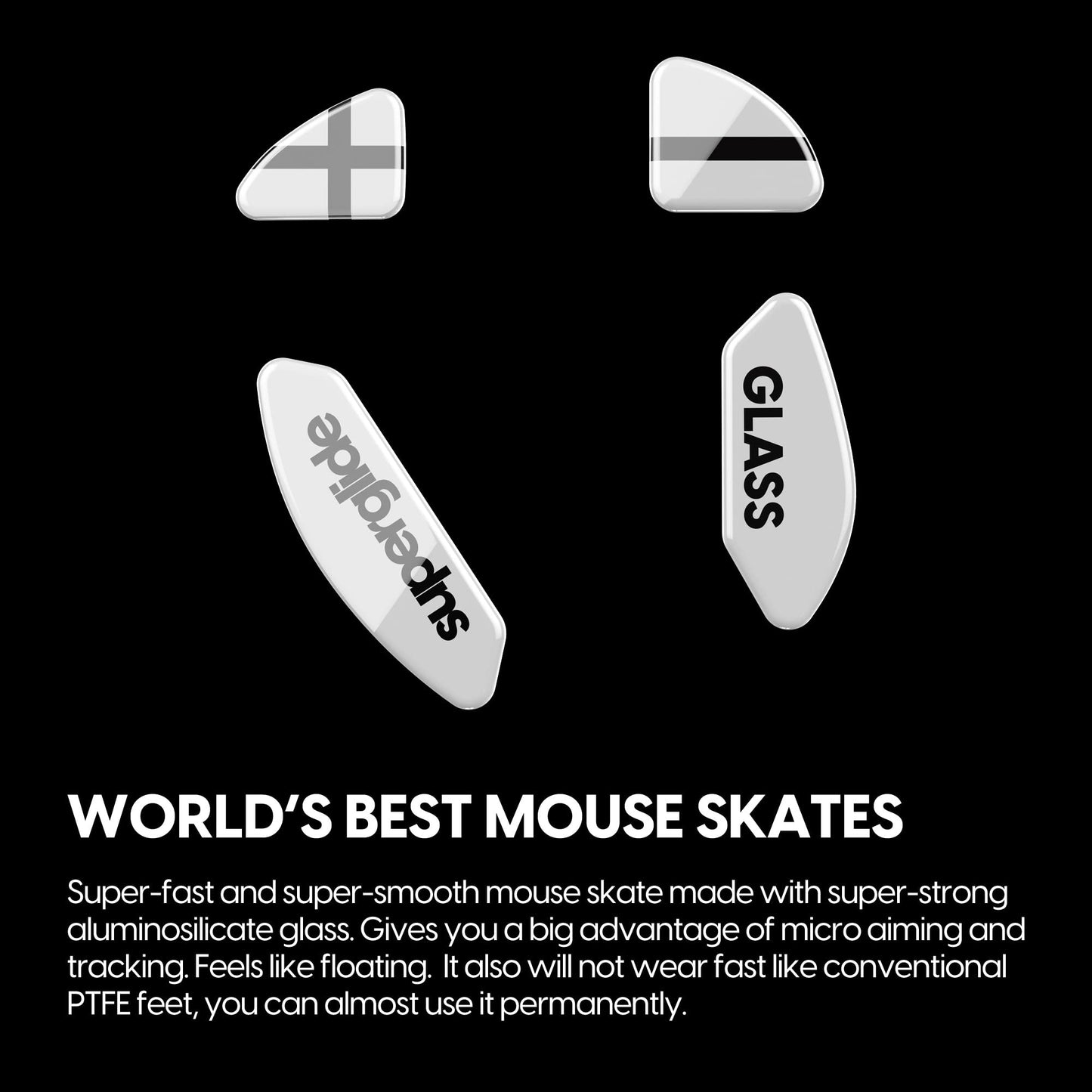 Pulsar Gaming Gears Superglide Mouse Feet - Ultra Strong Glass, Fast & Smooth, Model XM4SGW, Black