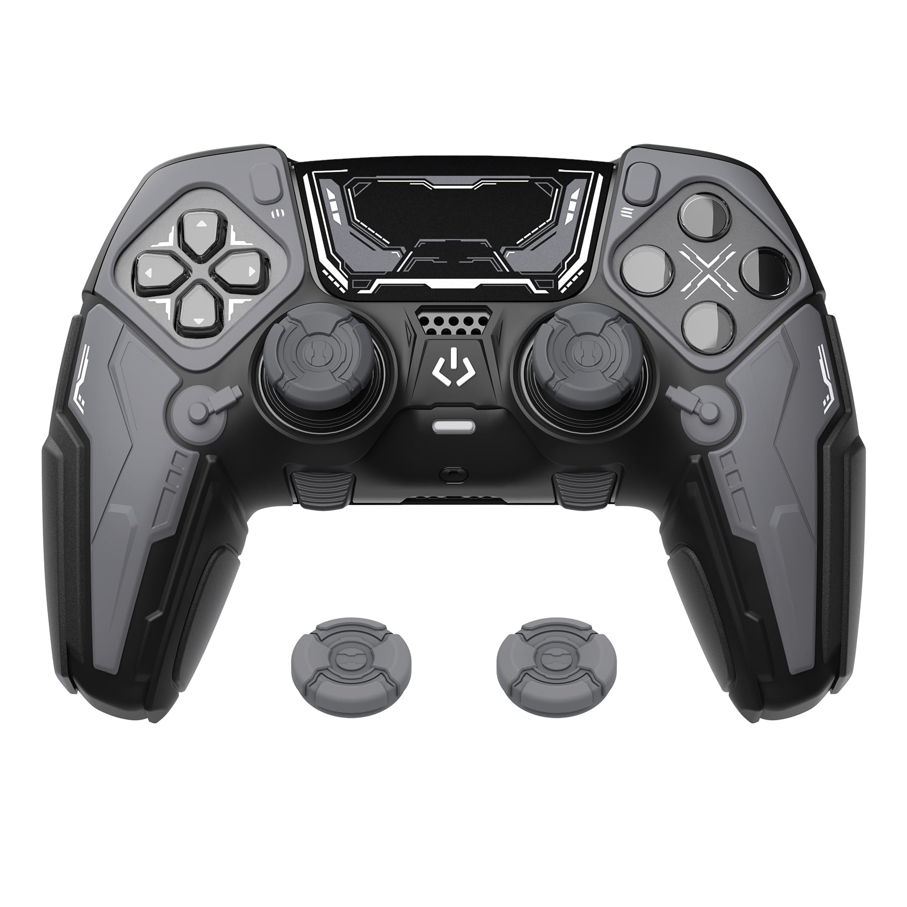 PlayVital for ps5 Edge Controller Silicone Cover Skin - Stellar Mecha Anti-Slip Grip Protector for ps5 Edge Controller with Joystick Cap & Sticker  Shockproof Case - Black & Gunmetal Gray