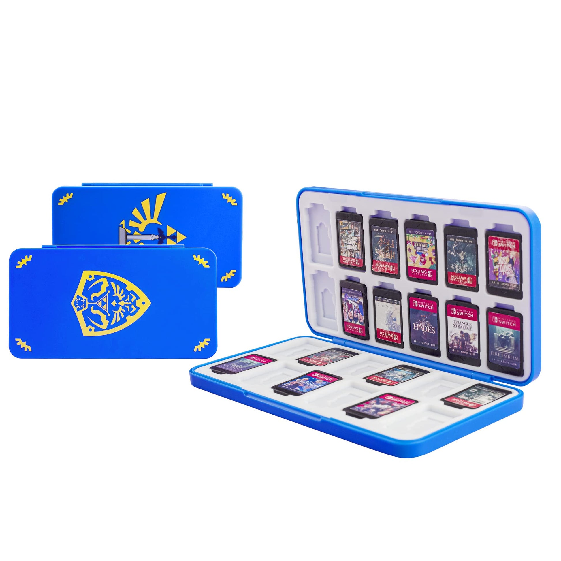 FUNDIARY Game Card Case for Nintendo Switch/Lite/OLED  Slim Game refill unit Holder with 24 Game Card sections and 24 Micro SD Card sections  Shockproof Hard Shell  Soft Lining and Magnetic Buckle (Blue)