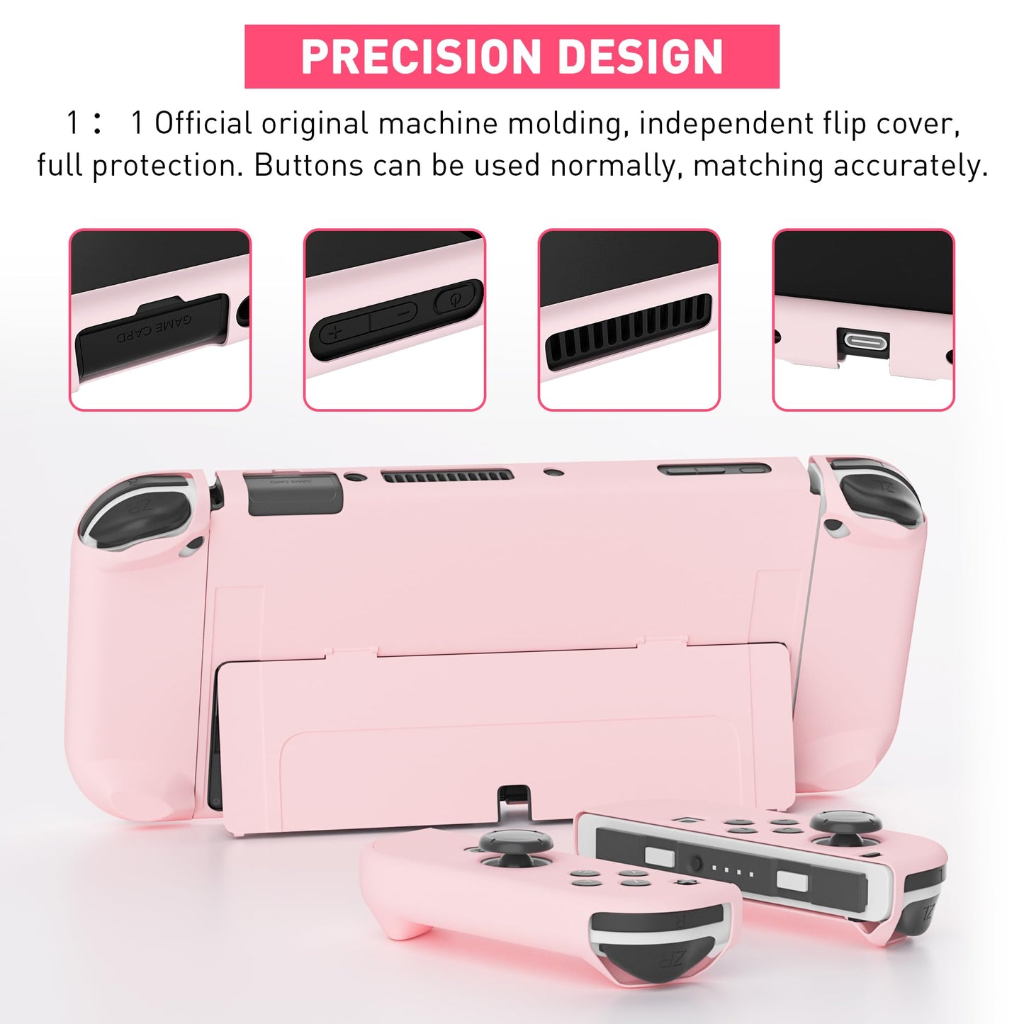 FANPL Dockable Case for Nintendo Switch OLED 2021 - Protective Cover for Joy Con Controller, Durable, Pink, Model NOD-18