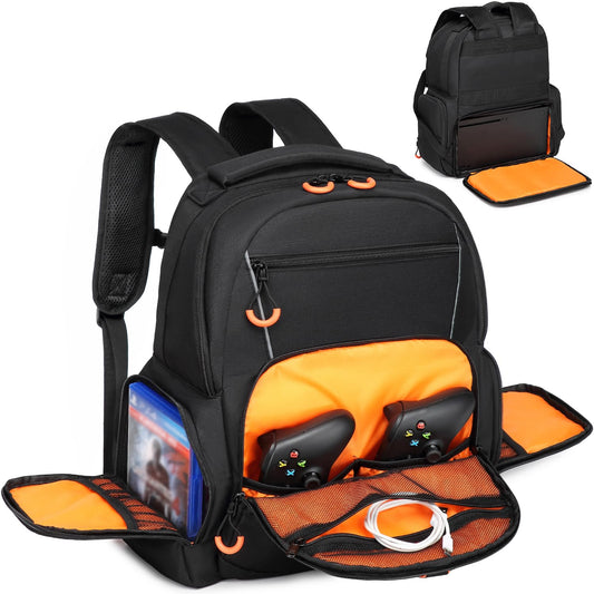 BISKLNDN Carry Backpack Compatible with Xbox Series X/S Console  Tpartyl Carrying Case with 2 Separate Large Storage for Controllers  Portable Hard Disk  Headset and Other Accessories