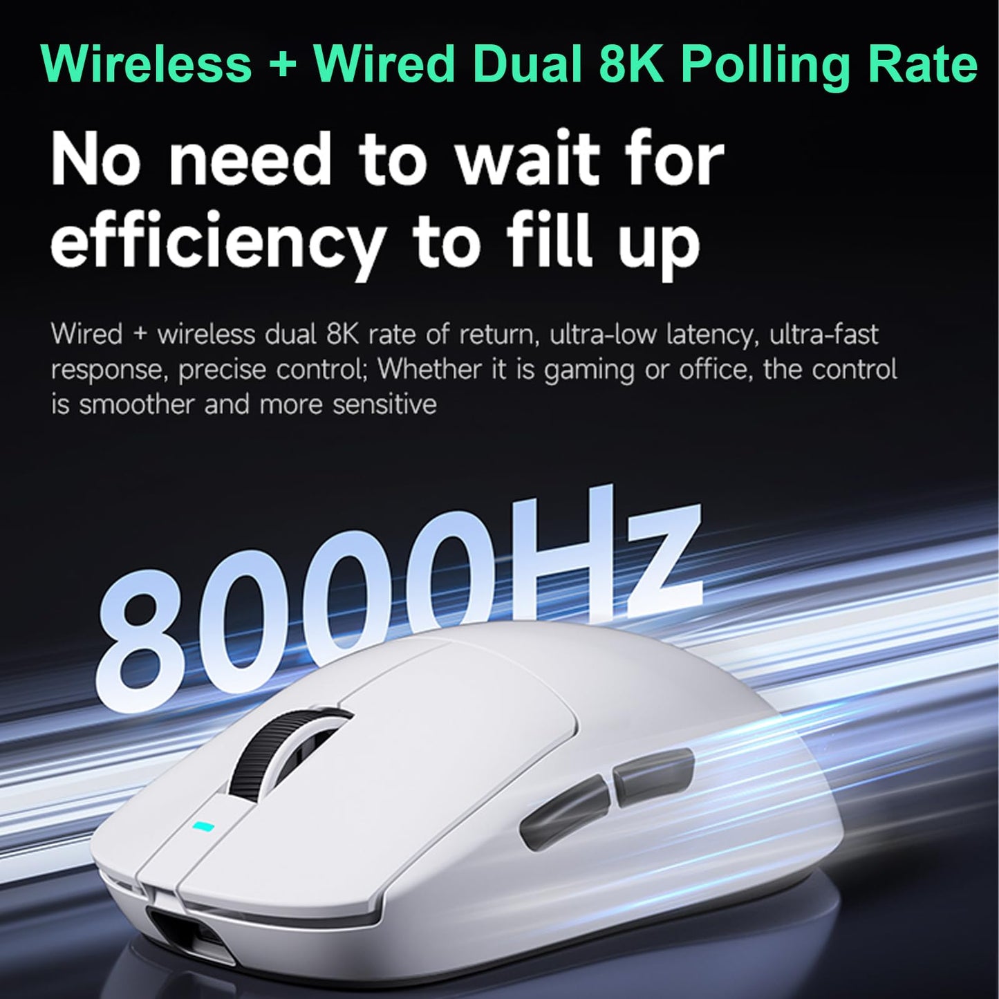 Hyekit A7 Ultra Wireless Gaming Mouse - 42,000 DPI, 8K Polling, 59g Lightweight, Blue, 5 Programmable Buttons, for PC & Mac