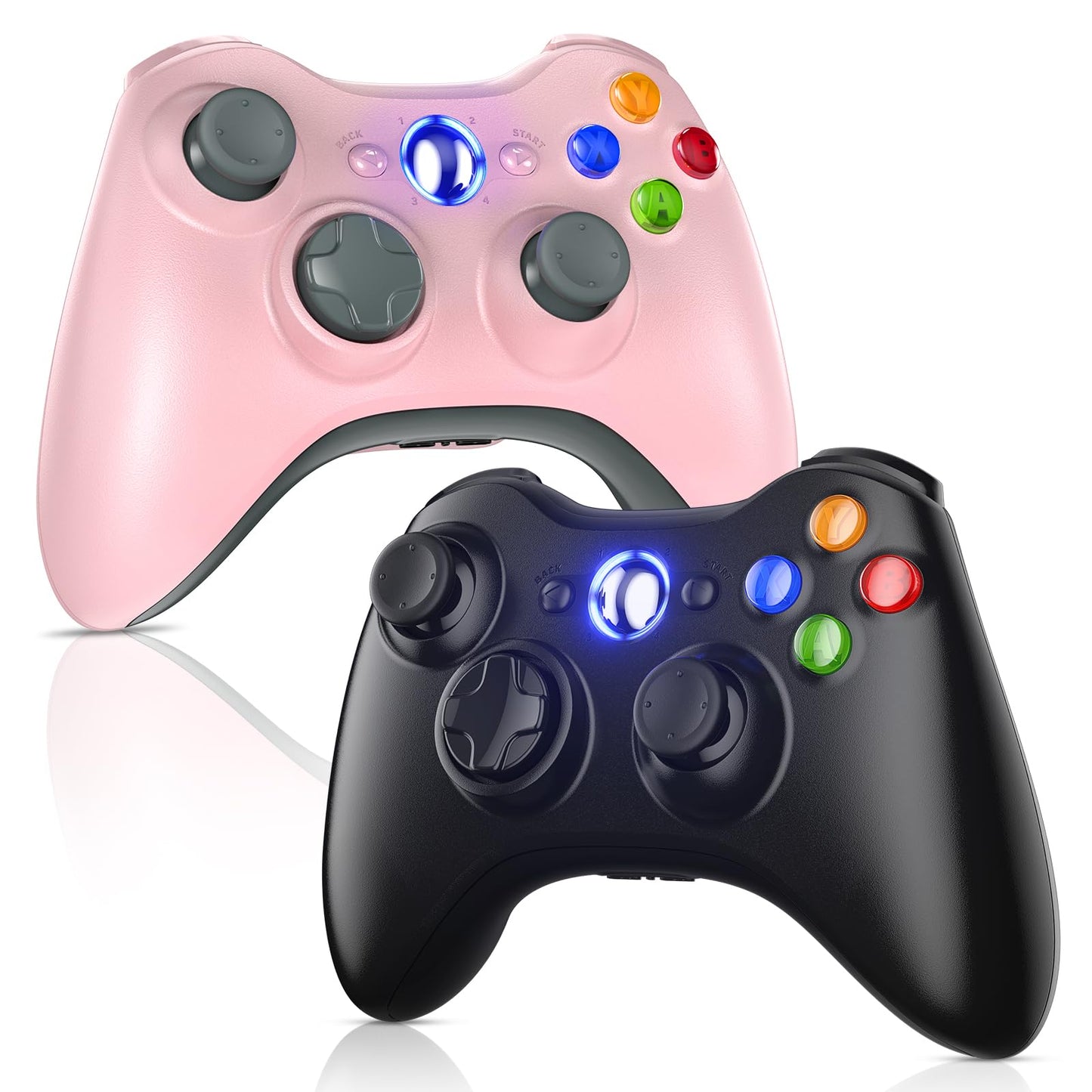 Gamrombo 2 Pack Replacement for Xbox 360 Controller  Wireless Controllers Gamepad Upgraded Joystick Compatible with 360 & Slim  Windows 11/10/8/7 PC Controller with Dual Shock (Black+Pink)