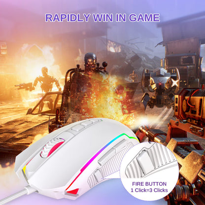 Redragon M910-W Wired Gaming Mouse, RGB Backlit, 8000 DPI, 9 Macro Buttons, White