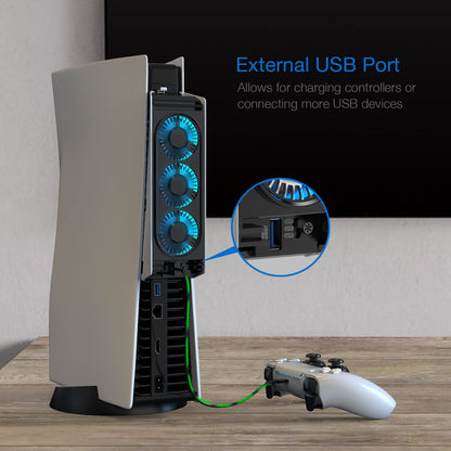 JUSPRO PS5 Cooling Fan - Upgraded Quiet Cooler with LED Light for PlayStation 5 Console & Digital Edition, Model OKT-PS5FAN01